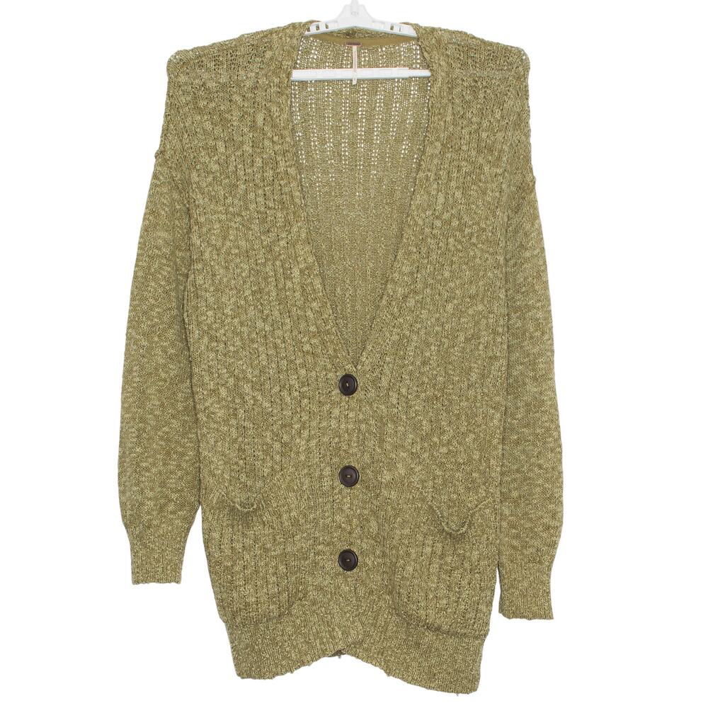 Free People Cardigan Sunset Drive Slub Academia Cottage Oversize Olive Large